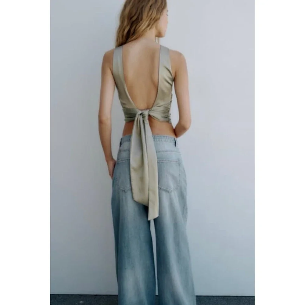 Zara Open Back Satin Effect Top XS - Picture 3 of 8